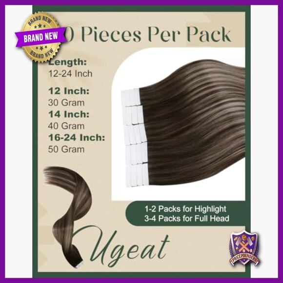 18 Inch Human Hair Tape-In Extensions, 20 Pieces 50G, Straight Smooth Texture